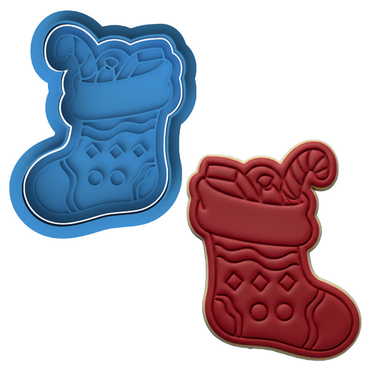 Christmas Stocking Cookie Cutter and Embosser Set | Stuffed Stocking Santa Gift Baking