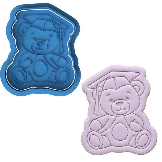 Graduation Teddy Bear Cookie Cutter and Embosser Stamp Set | Grad Cap, Cute Bear