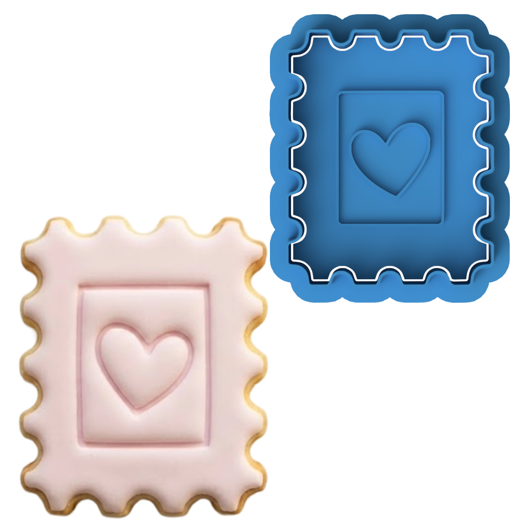Love Heart Postage Stamp Cookie Cutter and Embosser Set | Valentine's Day, Sweet Mail, Wedding