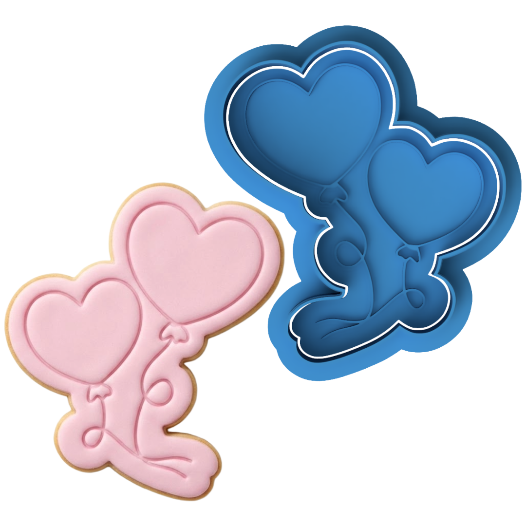 Double Heart Balloons Cookie Cutter and Embosser Stamp | Floating Love Hearts, Valentine's Day, Birthday Party