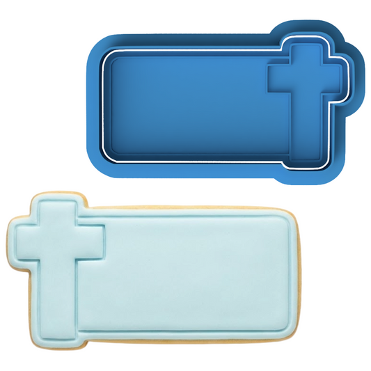 Cross with Name Plaque Cookie Cutter and Embosser Stamp | Personalised Baptism, Communion, Easter Treat