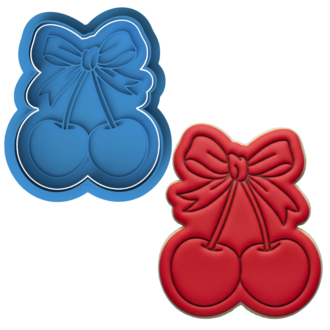Cherry Bow Cookie Cutter and Embosser Stamp Cute Retro Fruit