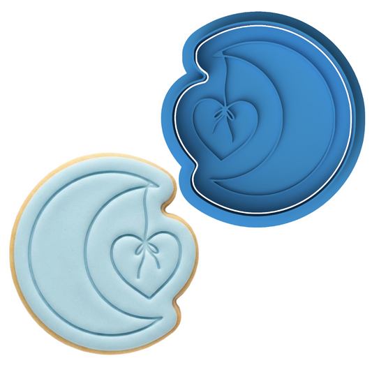Crescent Moon with Hanging Heart Cookie Cutter and Embosser Stamp | Love You To The Moon, Baby Shower, Nursery Theme