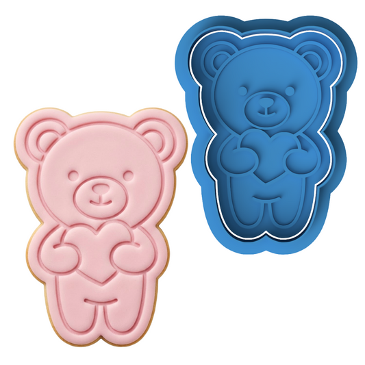 Teddy Bear Holding Heart Cookie Cutter and Embosser Stamp | Valentine's Day, Love, Care Bear Style