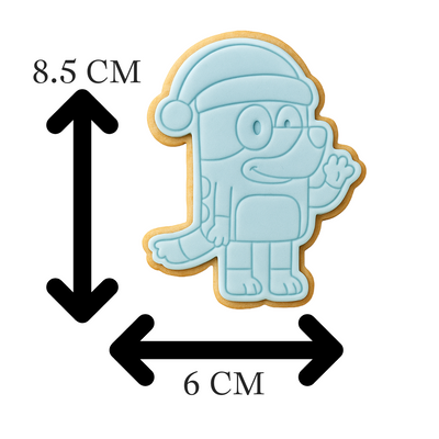 Waving Bluey Christmas Cookie Cutter and Embosser Stamp Set | Santa Hat, Holiday