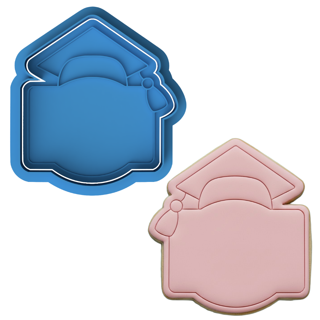 Graduation Cap Plaque Cookie Cutter and Embosser Stamp Set | Custom, Grad Party