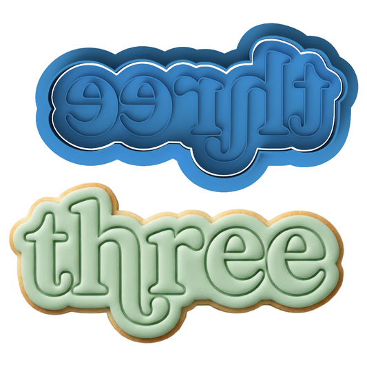 Third Birthday "three" Plaque Cookie Cutter and Embosser Set | Milestone, Number Three