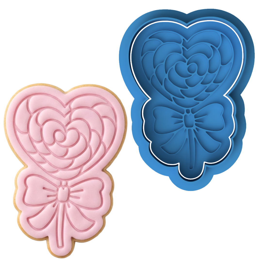 Swirly Heart Lollipop Cookie Cutter and Embosser Stamp | Valentine's Candy, Swirl Sucker, Sweet Treat