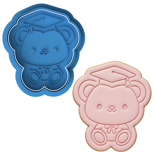 Cute Kawaii Graduation Bear Cookie Cutter and Embosser Stamp Set | Grad Cap, Preschool