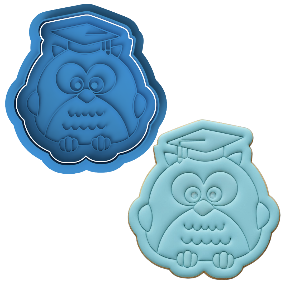 Graduation Owl Cookie Cutter and Embosser Stamp Set | Grad Cap, Wise Owl, School