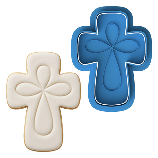 Elegant Cross Cookie Cutter and Embosser Stamp Set | Baptism, Christening, First Communion, Easter