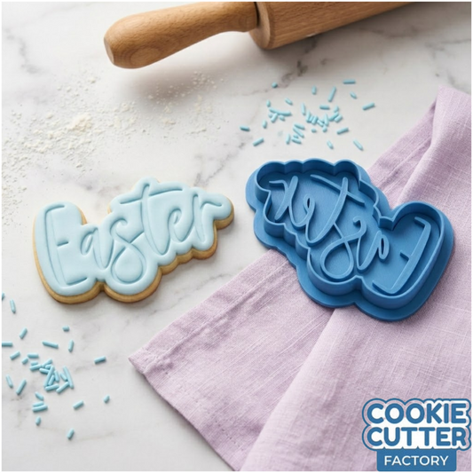 Easter Script Cookie Cutter and Embosser Stamp | Modern Calligraphy, Spring Holiday, Text Plaque