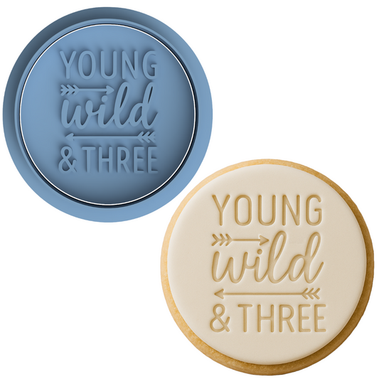 Young Wild and Three Cookie Embosser and Cutter Set – Third Birthday Biscuit Stamp for Parties