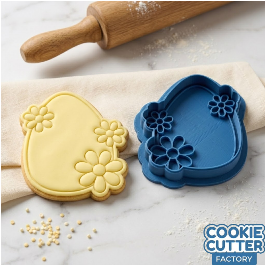 Floral Easter Egg Cookie Cutter and Embosser Stamp | Spring Flower Border, Daisy, DIY Name Plaque