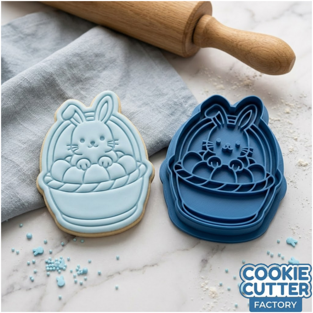 Easter Bunny in Basket Cookie Cutter and Embosser Set – Easter Collection