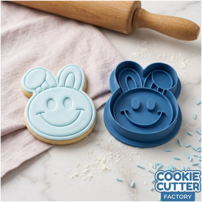 Smiley Bunny Face Cookie Cutter and Embosser Stamp | Happy Easter Rabbit, Emoji Face, Cute Kids Treat