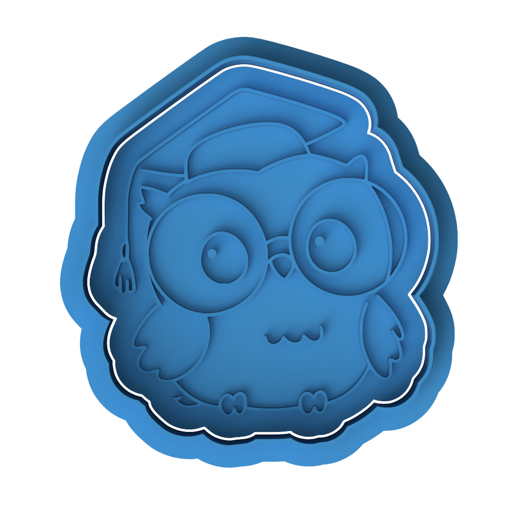 Cute Graduation Owl with Glasses Cookie Cutter and Embosser Stamp Set | Grad Cap