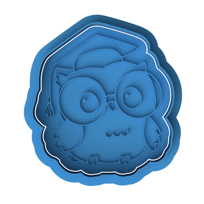 Cute Graduation Owl with Glasses Cookie Cutter and Embosser Stamp Set | Grad Cap