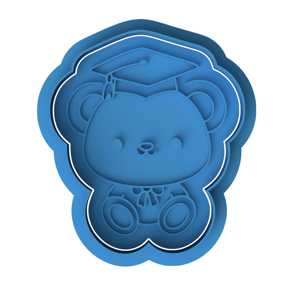 Cute Kawaii Graduation Bear Cookie Cutter and Embosser Stamp Set | Grad Cap, Preschool