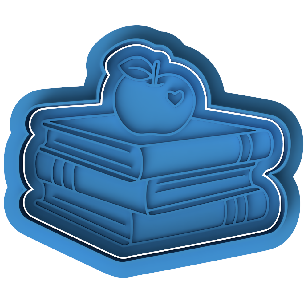 Books & Apple Cookie Cutter & Embosser – Teacher Appreciation Cookie Design