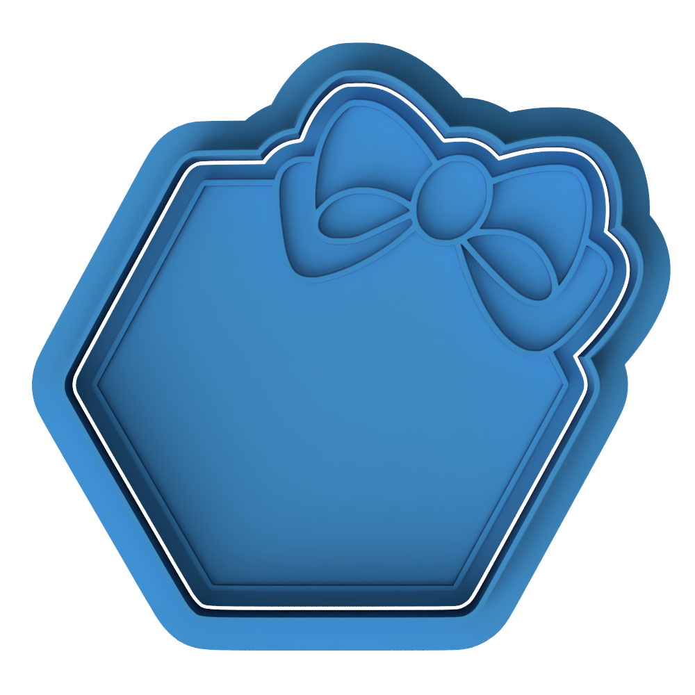 Hexagon Bow Plaque Cookie Cutter & Embosser Stamp (Wedding & Baby Shower)