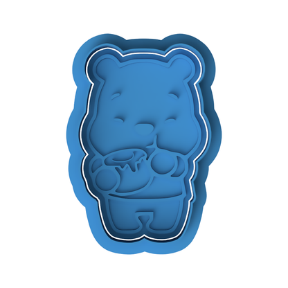Pooh Style Bear with Honey Pot Cookie Cutter and Embosser Set – Classic Character Baking Tool