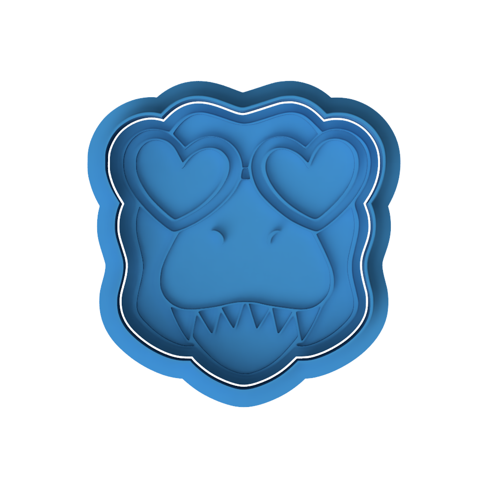 T-Rex with Heart Sunglasses Cookie Cutter and Embosser Stamp | Dinosaur Valentine, Cool Dino, Kids Party
