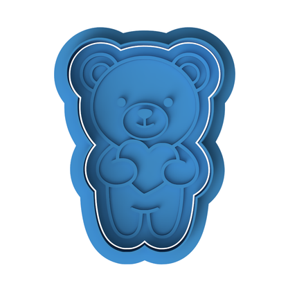 Teddy Bear Holding Heart Cookie Cutter and Embosser Stamp | Valentine's Day, Love, Care Bear Style
