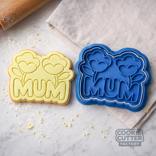 MUM Floral Bubble Text Mother's Day Cookie Cutter and Embosser Set