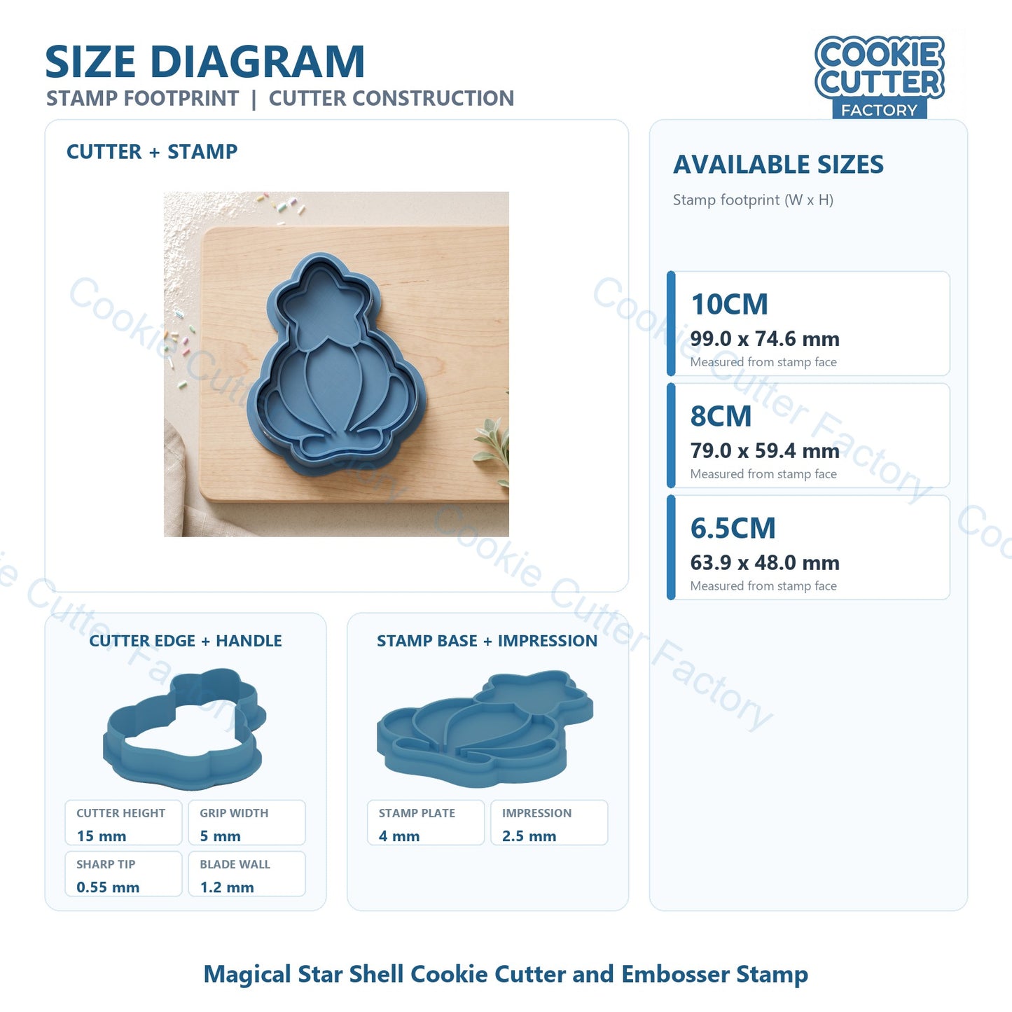 Magical Star Shell Cookie Cutter and Embosser Stamp