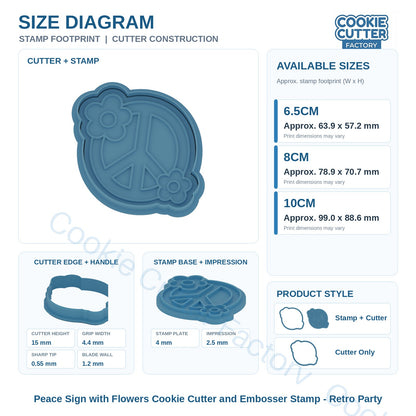 Peace Sign with Flowers Cookie Cutter and Embosser Stamp - Retro Party | CCF_APPROVED_MEDIA_V1:3:23ab3272de9d3de3fba6678d130e0ad87a591f76d40e85472fee2a9b03750130