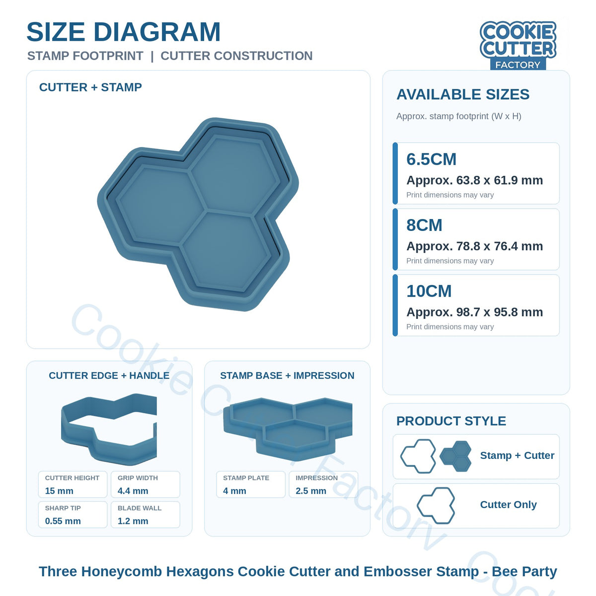 Three Honeycomb Hexagons Cookie Cutter and Embosser Stamp - Bee Party | CCF_APPROVED_MEDIA_V1:3:bbf7a6a039b7a9d722276c7b9909d209d63a459187fe4693a815573433e1bf4b
