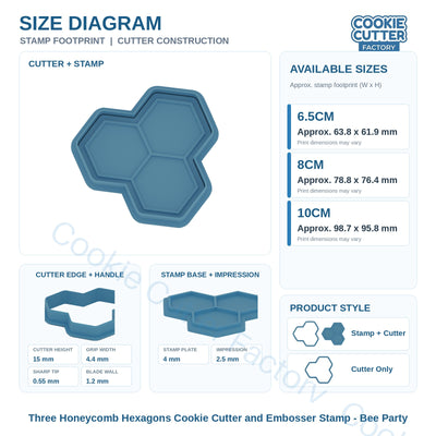 Three Honeycomb Hexagons Cookie Cutter and Embosser Stamp - Bee Party | CCF_APPROVED_MEDIA_V1:3:bbf7a6a039b7a9d722276c7b9909d209d63a459187fe4693a815573433e1bf4b