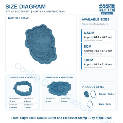 Floral Sugar Skull Cookie Cutter and Embosser Stamp - Day of the Dead | CCF_APPROVED_MEDIA_V1:3:b3e07bbe16839e5d81afb08ffb59331b50023ef22363b360e7c7afd6f0c4a81b