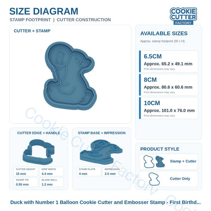 Duck with Number 1 Balloon Cookie Cutter and Embosser Stamp - First Birthday | CCF_APPROVED_MEDIA_V1:3:19af3f60b131b8349959fc43d2b116be7946918b4d4bd494685547a77b89fb6f