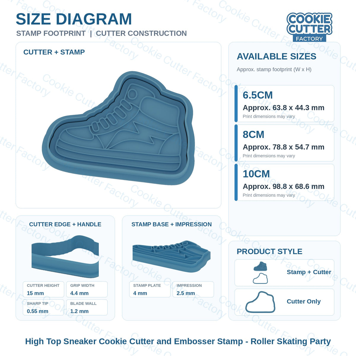 High Top Sneaker Cookie Cutter and Embosser Stamp - Roller Skating Party | CCF_APPROVED_MEDIA_V1:3:0951856308f6a0e9df67df1a3fc37dabf403a2c2833a61e3e5367b9a237ba1ac