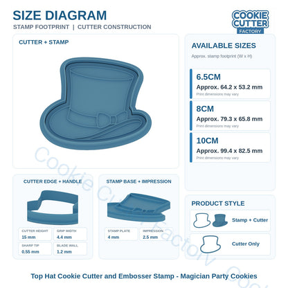 Top Hat Cookie Cutter and Embosser Stamp - Magician Party Cookies | CCF_APPROVED_MEDIA_V1:3:40a9f86fe8bc6f1f3ce7531c09a44072a88715d153cef22e7738723c68765dda