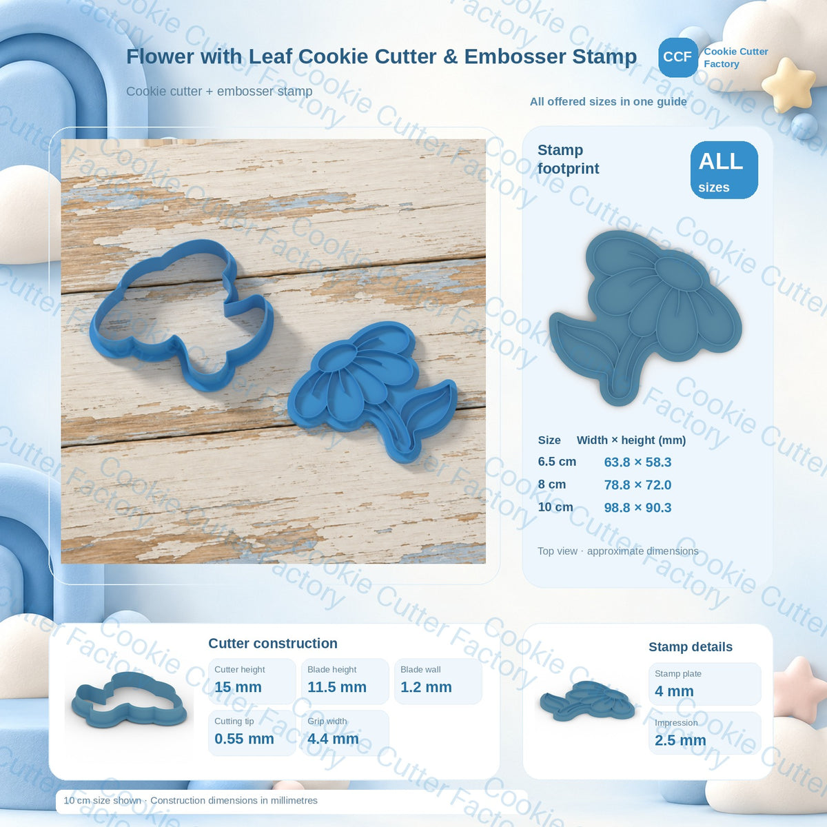 Flower with Leaf Cookie Cutter & Embosser Stamp | CCF_APPROVED_MEDIA_V1:3:a699a30acffff0a0170ef31eee304efd43338ba290650e9ba31e9f6fb85ed980