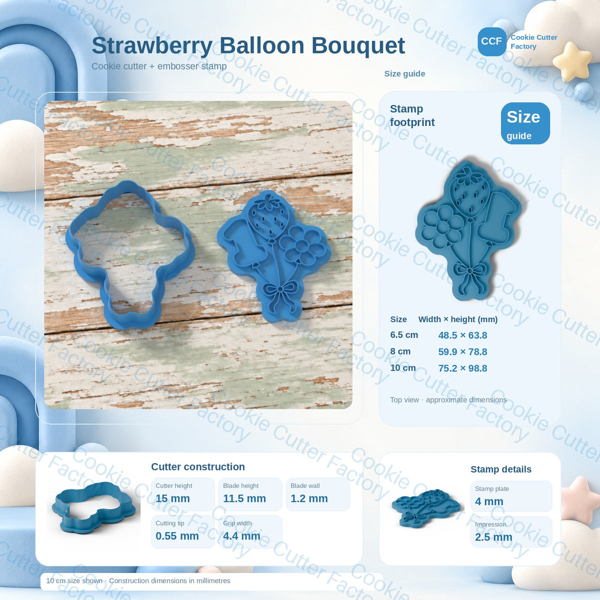 Numbered One Strawberry And Flower Balloons Cookie Cutter and Embosser Stamp | CCF_APPROVED_MEDIA_V1:3:53afb093bd863cdcd841e0b6783777092d4a17a8208b02d9c057fe9f1f602354