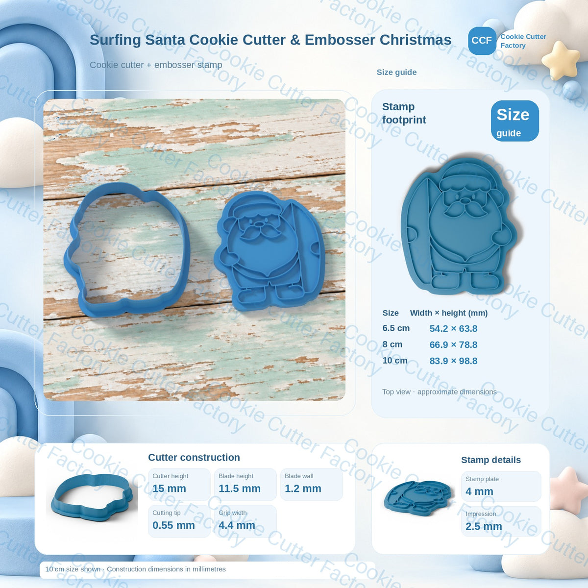 Surfing Santa Cookie Cutter & Embosser Christmas | CCF_APPROVED_MEDIA_V1:3:335704bed24731decab2715ecef8509d801261711a41fc18ce2b00167e73aeaa