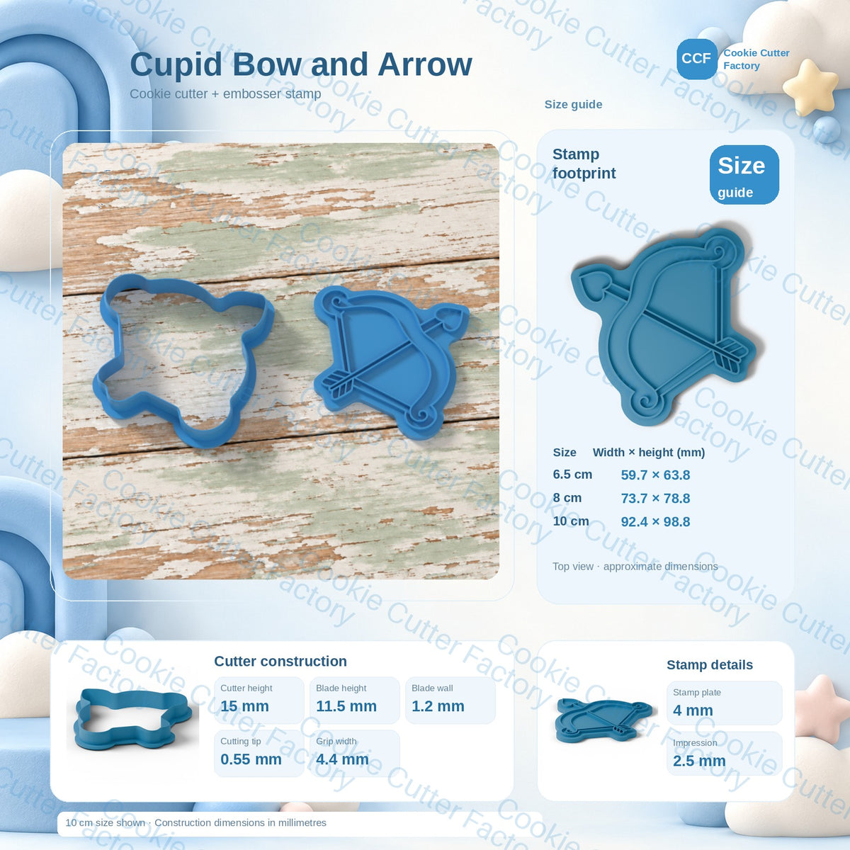 Cupid Bow with Feathered Arrow Cookie Cutter and Embosser Stamp | CCF_APPROVED_MEDIA_V1:3:ad974bedbf7b74742d49481572c5be36dfbbe50c5b10ad0f443ccf890943a6b2