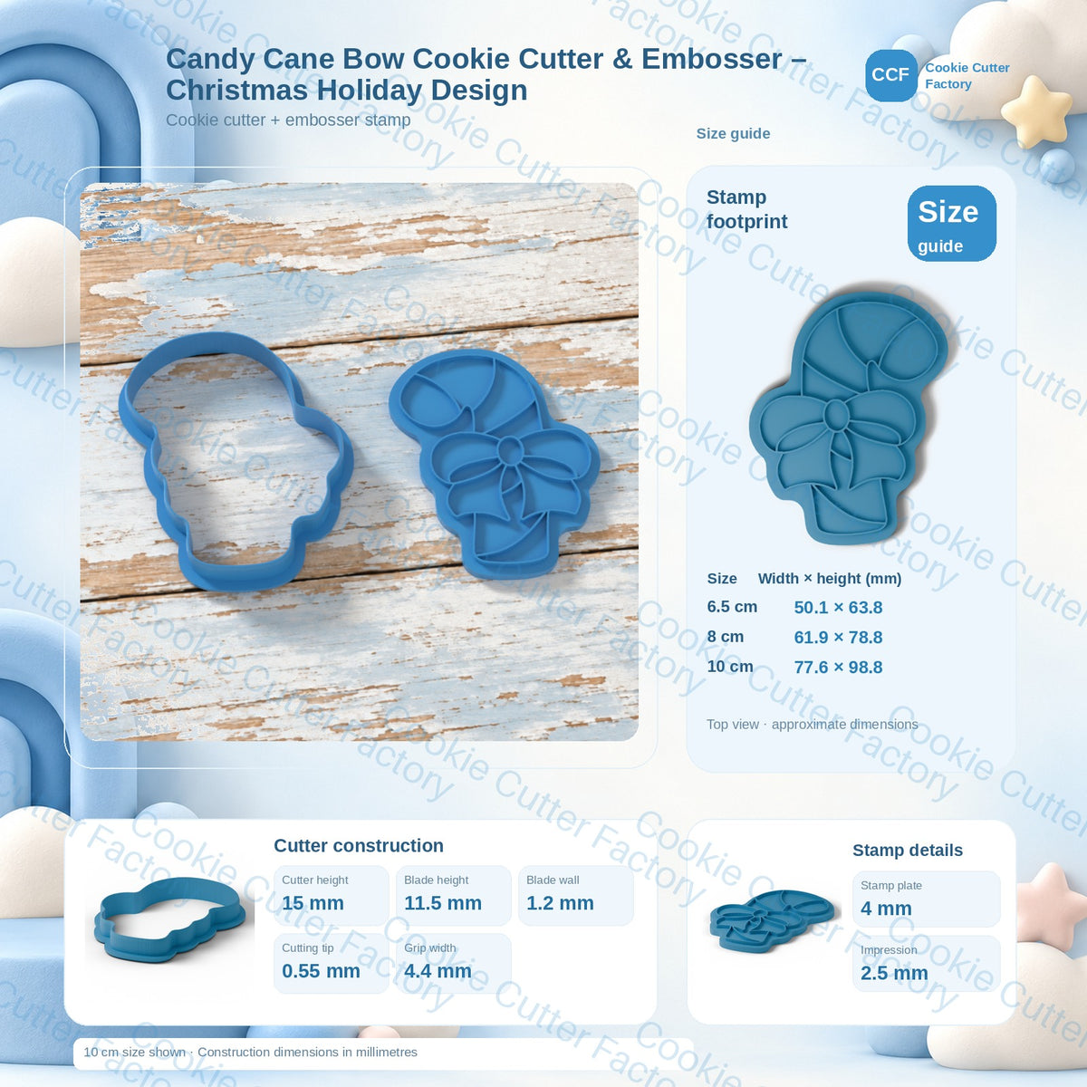 Candy Cane Bow Cookie Cutter & Embosser – Christmas Holiday Design | CCF_APPROVED_MEDIA_V1:3:83e468e6bde787cb08df7d1cb428cc3572fbe2f9041bbc3b6485d7c88750ba21