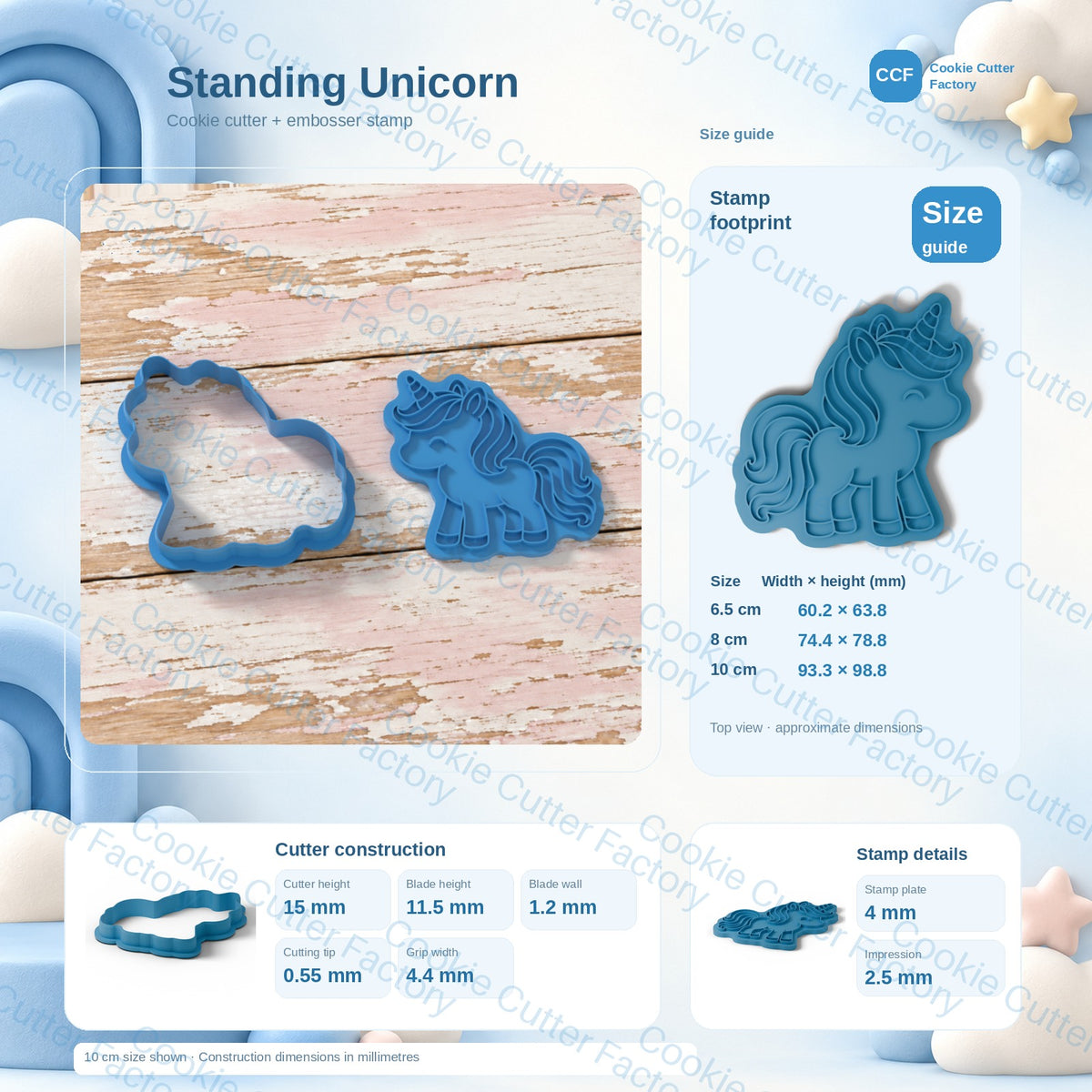 Standing Unicorn with Flowing Mane Cookie Cutter and Embosser Stamp | CCF_APPROVED_MEDIA_V1:3:fd2f1a33369d24193be7af371994f4255e588404d395186067a517acbff5932c