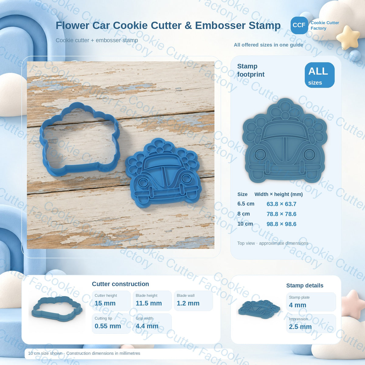 Flower Car Cookie Cutter & Embosser Stamp — All Sizes STL ZIP Download | CCF_APPROVED_MEDIA_V1:3:d272c35597694d1a81f535db0e264cba6bf1b72b59a09822c23495607360c550