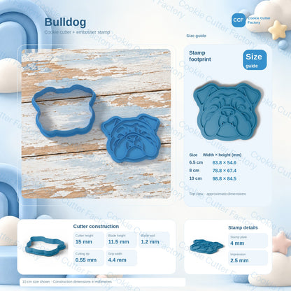 Smiling Bulldog Head Cookie Cutter and Embosser Stamp | CCF_APPROVED_MEDIA_V1:3:4bcdbf3ca2486625e0e38cc72b77f1fad37a7a1d45f8dc0d80eee6462ec61b24