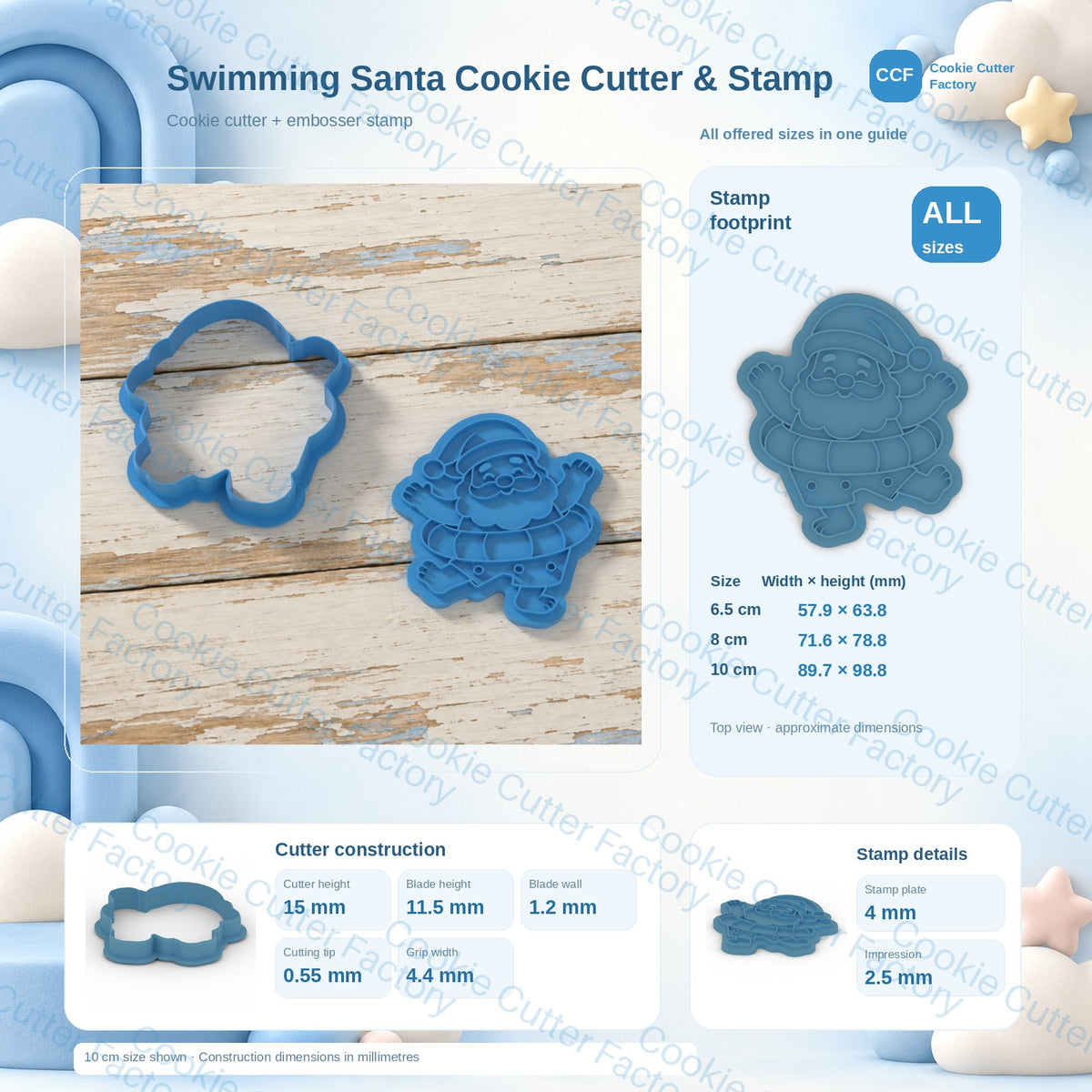 Swimming Santa Cookie Cutter & Stamp | CCF_APPROVED_MEDIA_V1:3:2732704af41c7f64b137ecd6d87120d61309a18ebb7811199411cbad76f3d7af