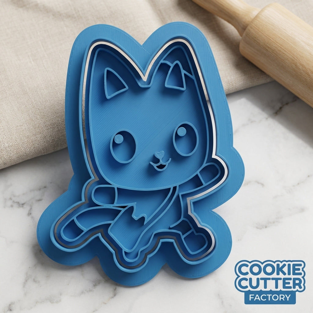 Cat Character Cookie Cutter & Embosser Stamps Set - Animated Adventure Theme  kids tv movie