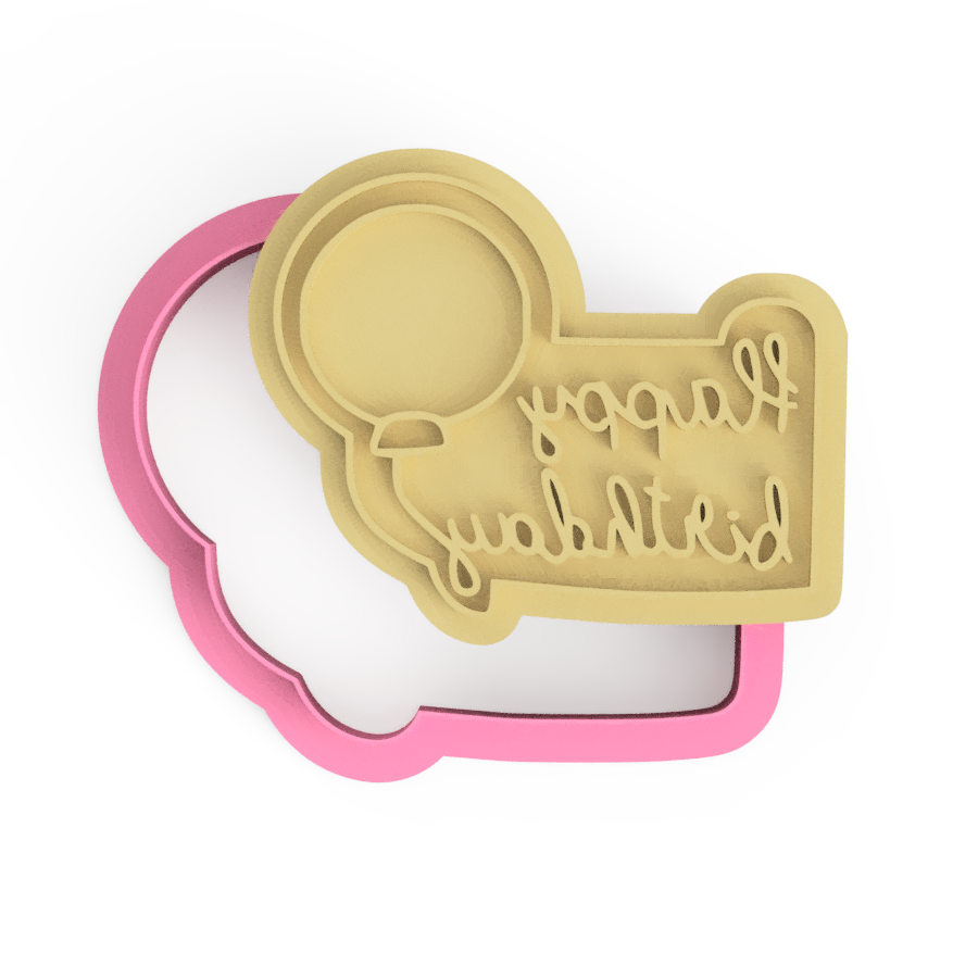 Happy Birthday with Balloon Cookie Cutter and Stamp Embosser - 6cm x 7.5cm