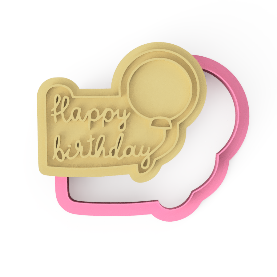 Happy Birthday with Balloon Cookie Cutter and Stamp Embosser - 6cm x 7.5cm