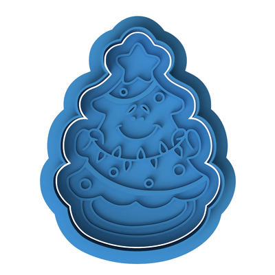 Smiley Christmas Tree Cookie Cutter & Embosser – Festive Holiday Design